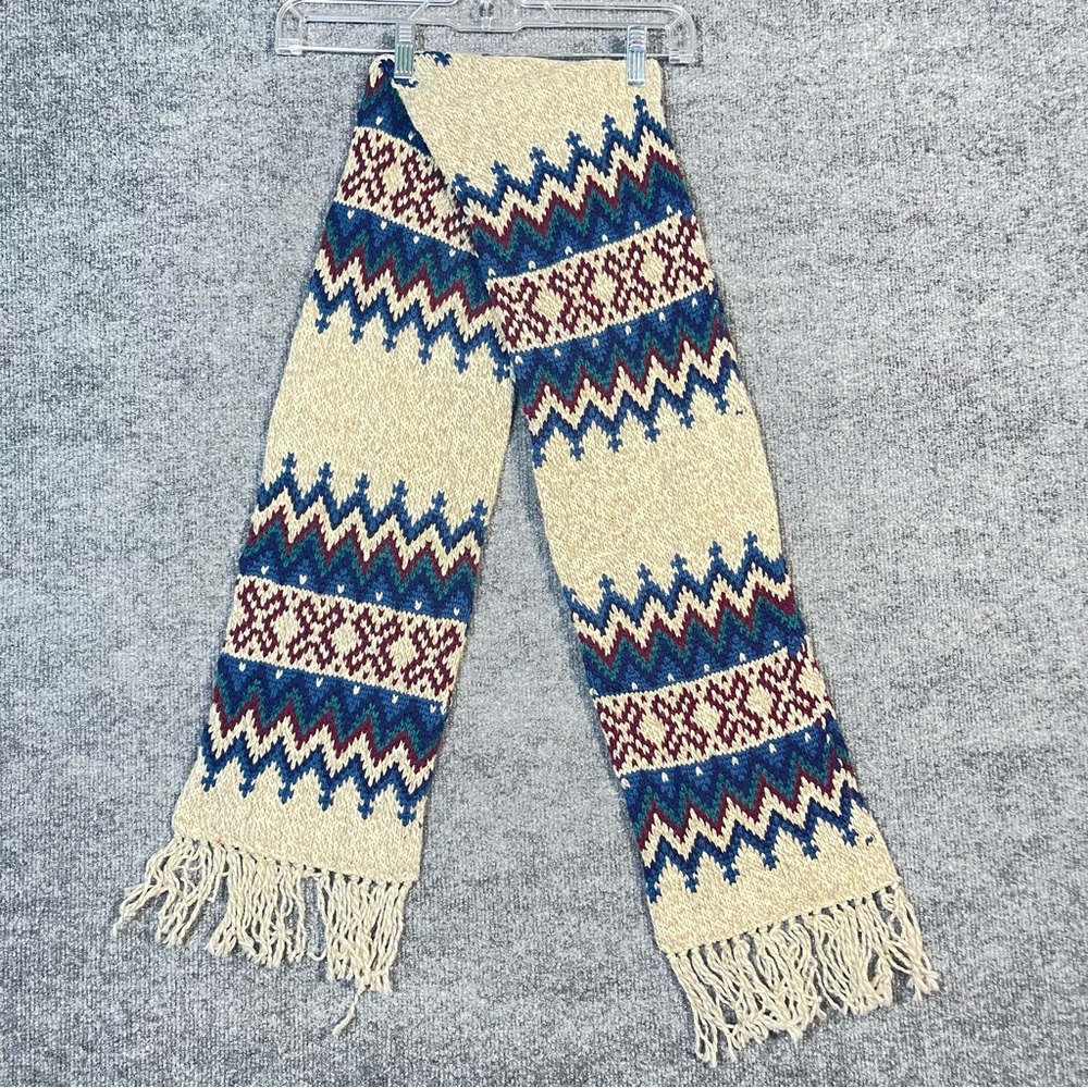 Vintage Fair Isle Wool Blend Multicolor Aztec Navajo‎ Native American Knit Scarf